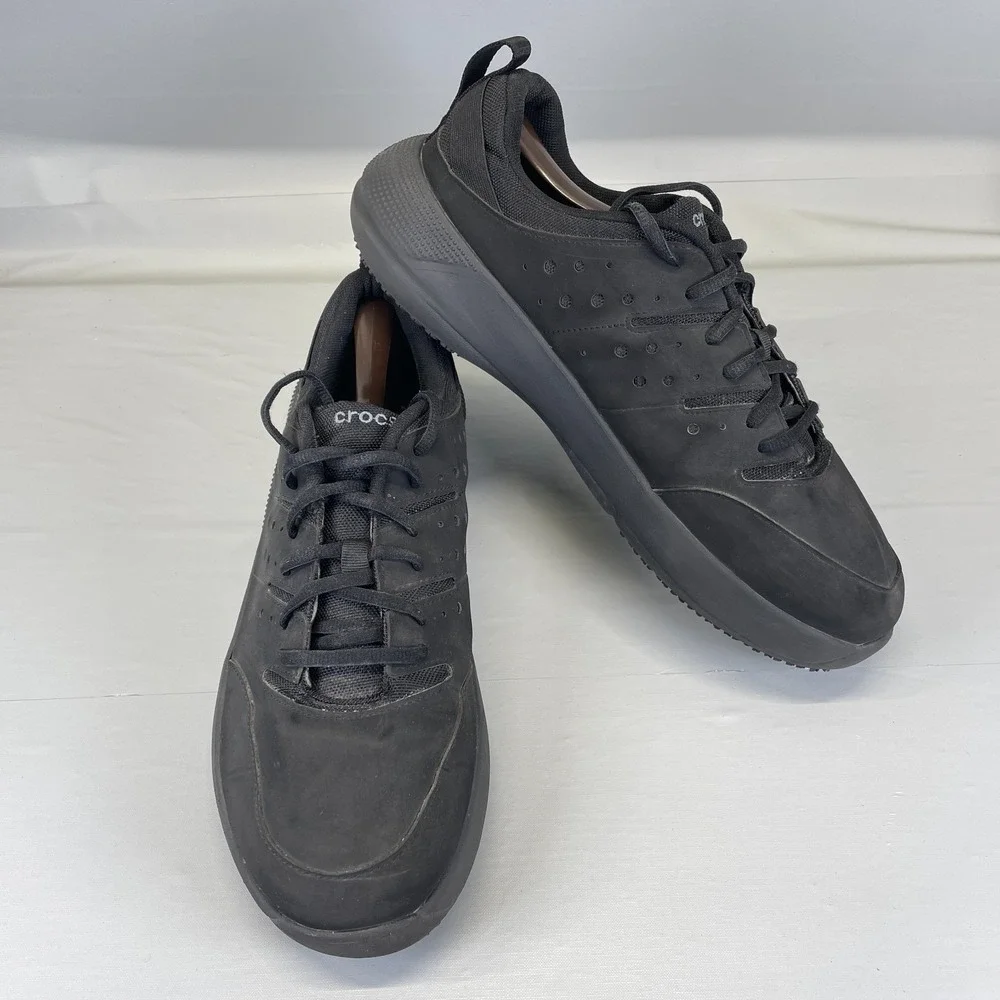 Crocs On The Clock Work Shoes Mens Size 13 Black Lace Up Slip Resistant Shoes